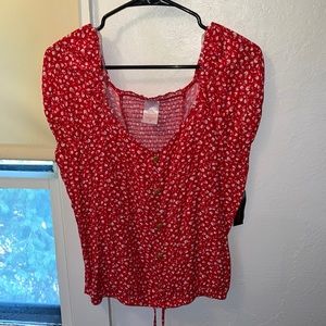Red with white flowers blouse